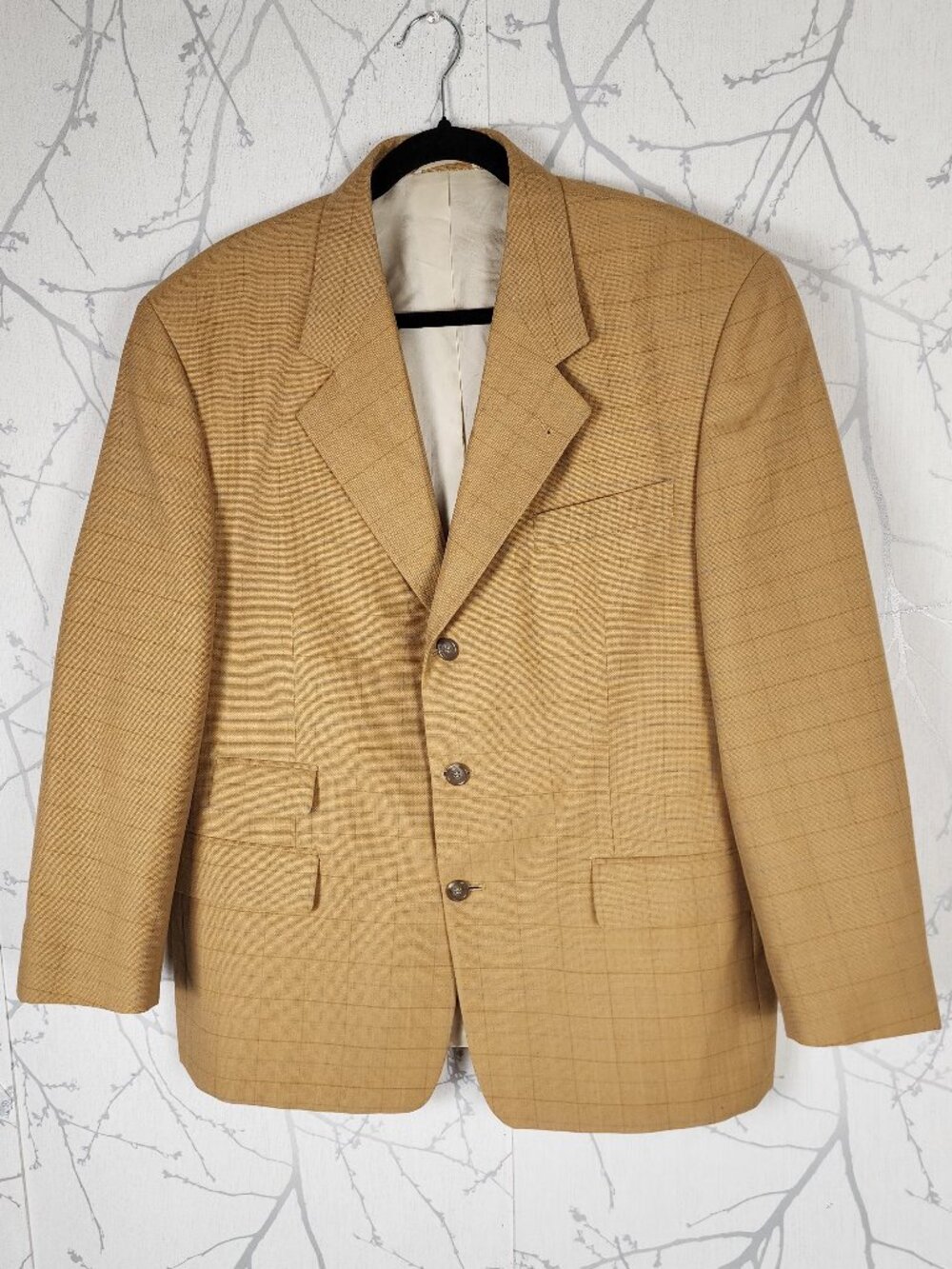 Hunt Club Yellow Checks 45% Wool Blazer Sport Coat